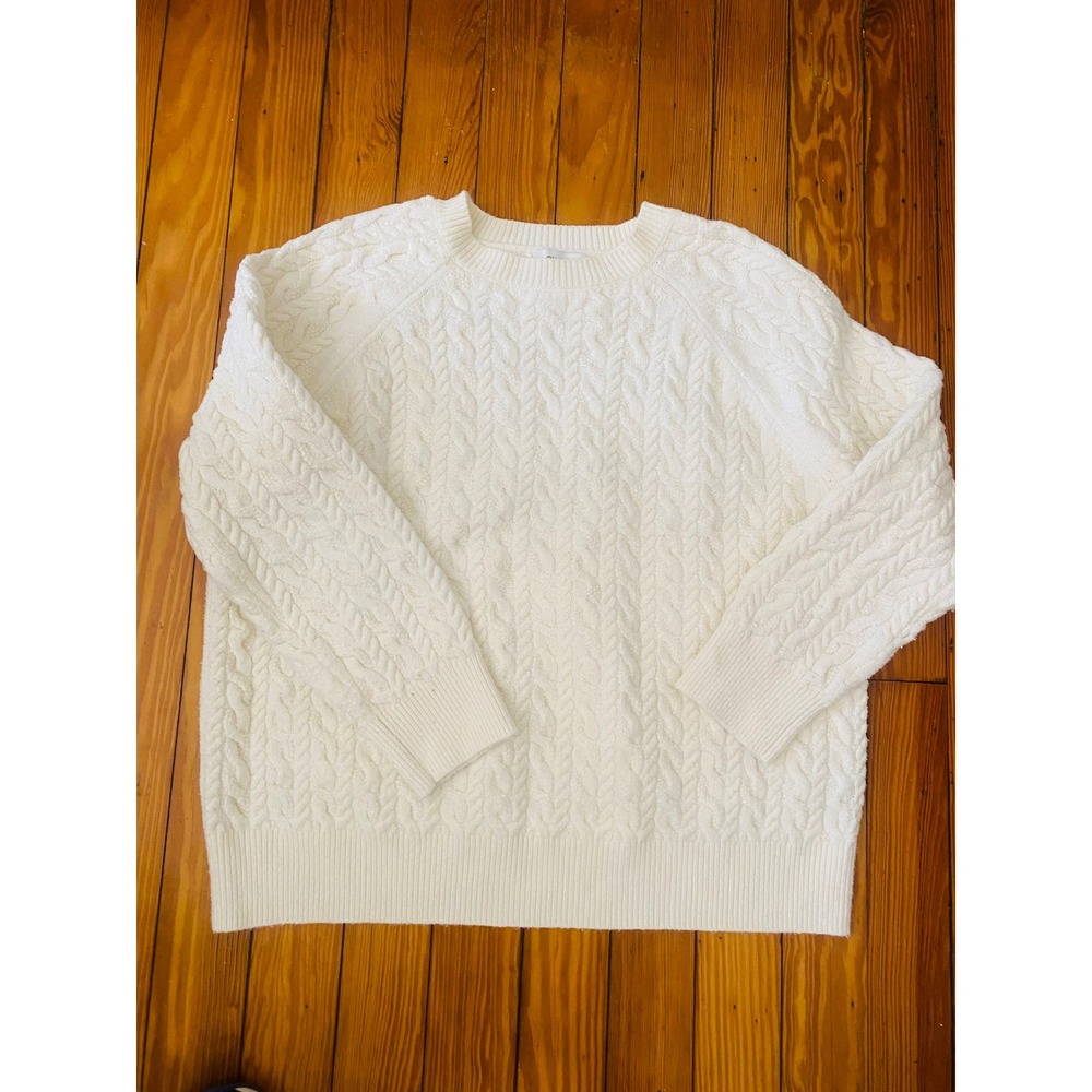 On 34th‎ sweater Ivory Cable Knit Crewneck Raglan Sleeve Size 0X cozy